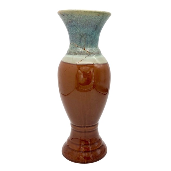 Kintsugi Vase 11” Glazed Pottery Gold Crack Art Growth Anniversary Coming Soon! - Picture 5 of 11